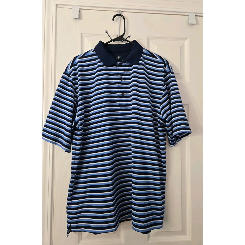 Jack Nicklaus Performance Blue and White Striped Polo Shirt Size L